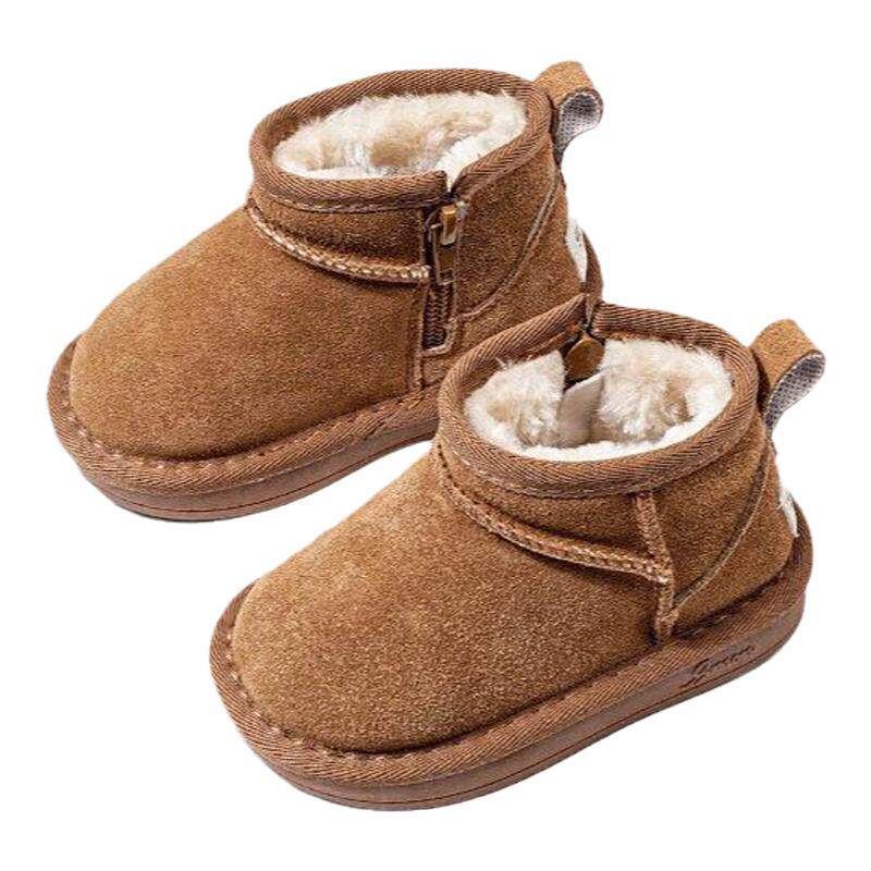 小七北鼻女童雪地靴加绒面包鞋