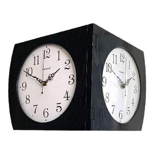 现代简约创意双面挂钟客厅时钟挂墙时尚家用两面木质墙角石英钟表