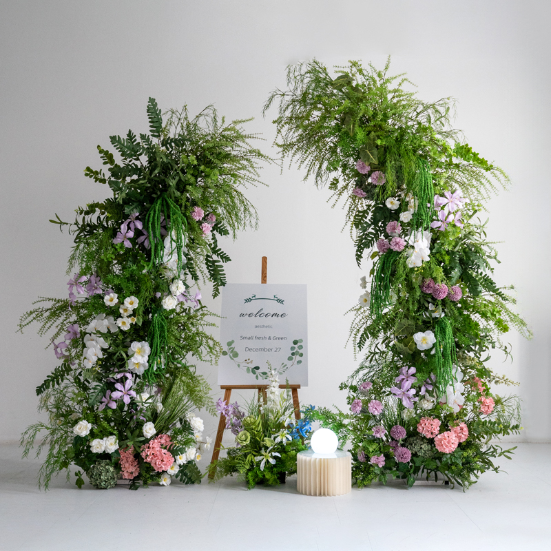 森系仿真花户外婚礼装饰布置牛角拱门花艺背景氛围感订婚布置造景