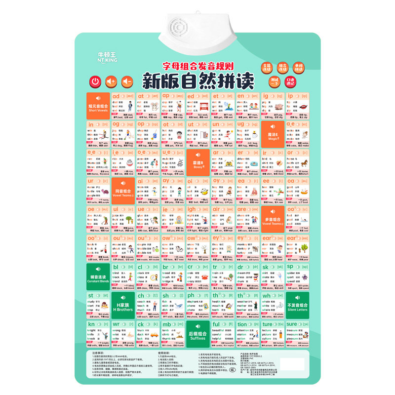 新版自然拼读有声挂图英语有声挂图早教发声小学国际音标挂图字母