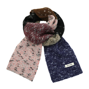 含羊毛复古拼色针织围巾女款2025年冬季新款加厚防寒保暖小围脖潮