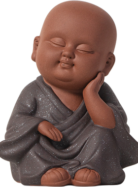 中式禅意紫砂可爱小和尚摆件