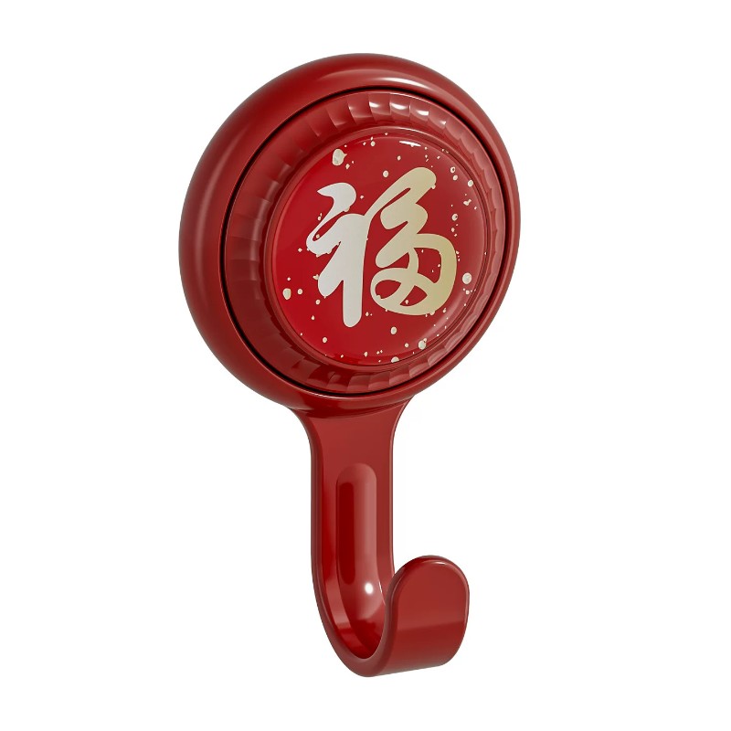 红色福字门后免打孔强力粘钩