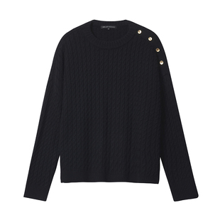 23区日系秋季通勤宽松羊毛羊绒混纺圆领套头毛衣针织毛衫商场同款