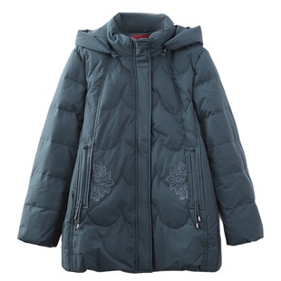 依佈妈妈装冬季新款连帽羽绒服老太太保暖厚外套中老年人大码上衣