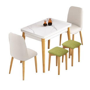 轻奢折叠式岩板餐桌家用小户型可伸缩原木色意式实木经济型2人4人