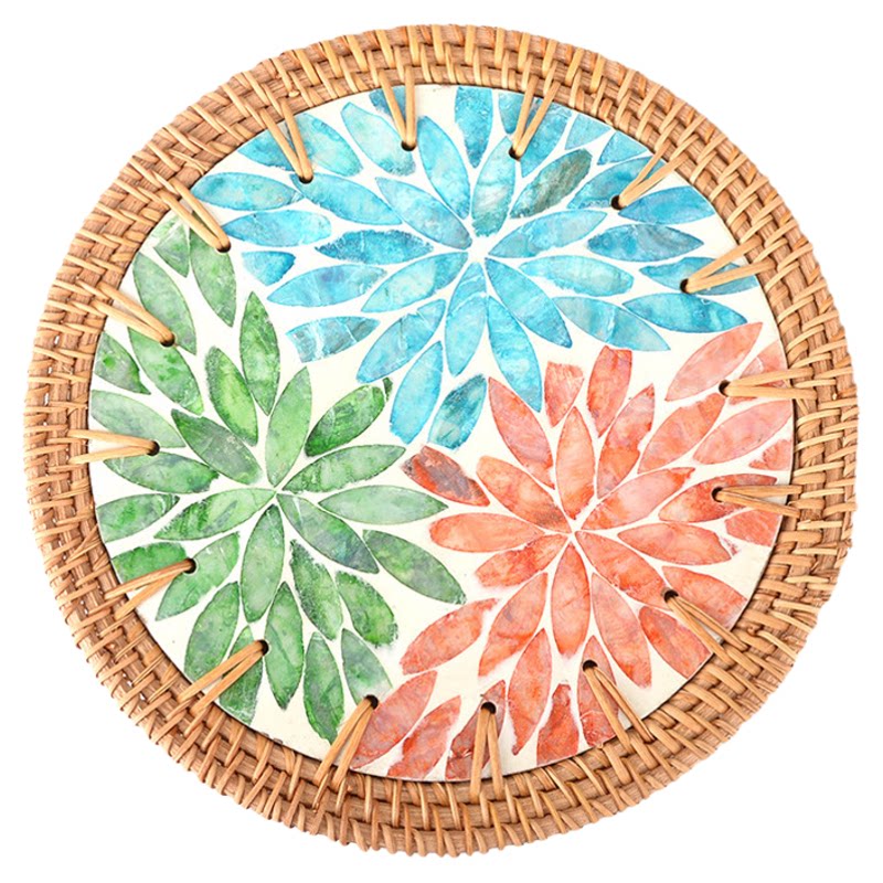 桌垫隔热垫耐高温手工编织彩贝壳杯垫家用创意天然贝母隔热垫子