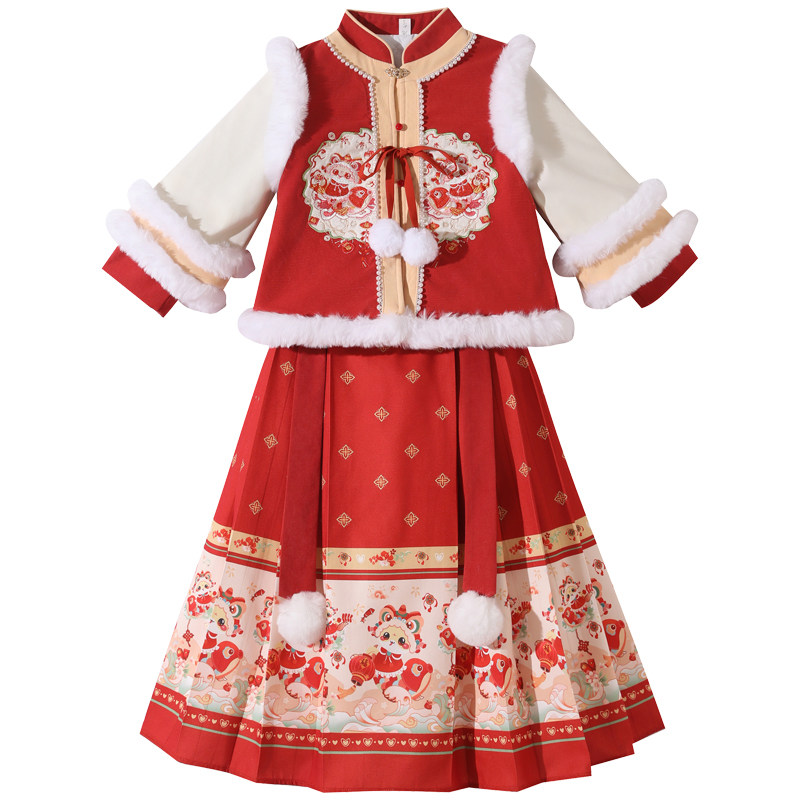 汉服女童秋冬2026古装明制马面裙喜庆过年衣服红女宝宝拜年服冬季