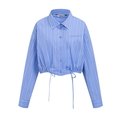 RAIVE韩版休闲宽松蓝色条纹衬衫