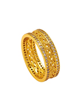 复古越南沙金镂空镶钻指环