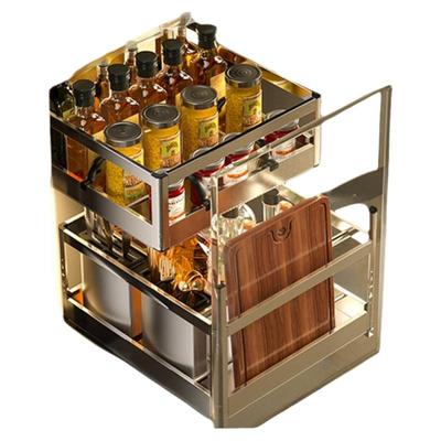 上下分离置物304不锈钢橱柜拉篮