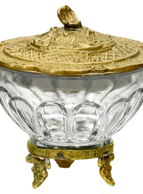 印度进口黄铜配玻璃轻奢高脚小烛杯摆件 小果碗装饰小收纳杯复古