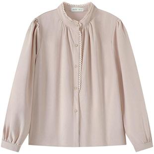 慕兔法式温柔风立领长袖衬衫女2026春季新款设计感小众灯芯绒上衣