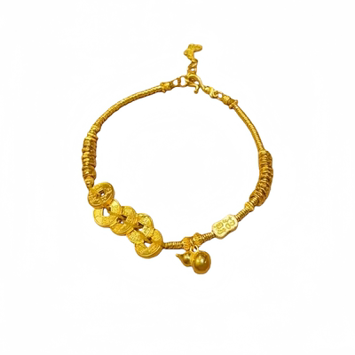 古法金包银五帝钱葫芦盘缠手链