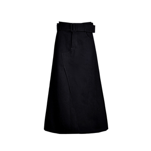 新年特供 HAUTE FANCIES后构想｜秋冬黑色A摆开衩牛仔半身裙