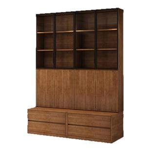 全实木卡座书柜组合带玻璃柜门一体落地收纳柜客厅满墙书橱书架