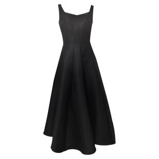 JUJU法式赫本风气质长裙收腰质感连衣裙高级感黑色醋酸缎面吊带裙