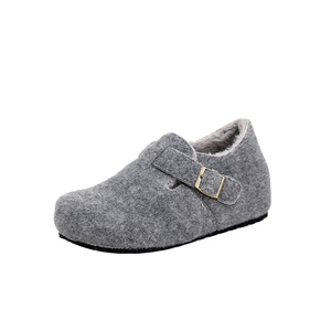 羊羔毛~灰色内增高勃肯鞋女2025冬新款保暖外穿棉鞋毛呢加绒单鞋