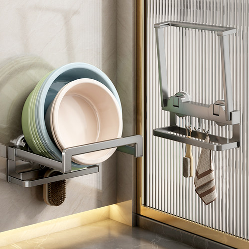 吸盘壁挂脸盆架脸盆挂钩卫生间置物架浴室厕所脚盆面盆盆子收纳架