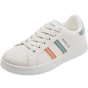 人本板鞋女款2025新款秋冬休闲加绒小白鞋贝壳头女鞋厚底二棉鞋子