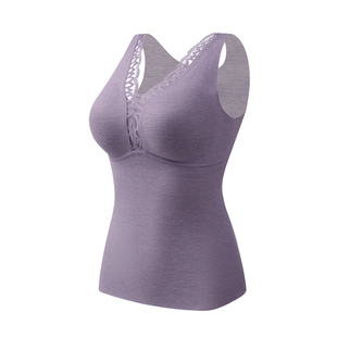 保暖背心女款蕾丝带胸垫羊绒蚕丝女士德绒打底秋冬季加绒加厚内衣