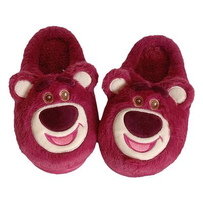 细细条卡通可爱草莓熊居家棉拖鞋