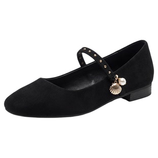 真皮软糯羊皮绒星期六玛丽珍女2026春季一字扣小皮鞋复古浅口单鞋