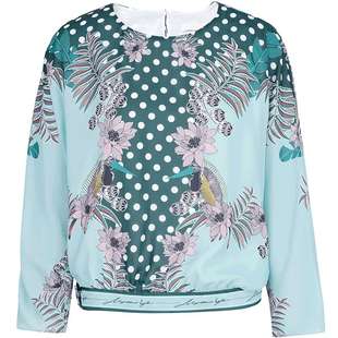 专柜正品马天奴秋冬新款翡翠绿印花T恤蝙蝠袖衬衫上衣宽松休闲