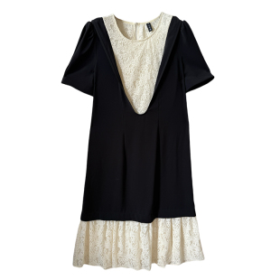 心存真蕾丝拼接假两件长裙200斤夏款大码女装胖mm宽松显瘦连衣裙