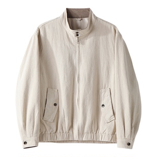 LUUD 极简儒雅亚麻混纺男士拼色立领夹克男早春棉麻短宽版型外套