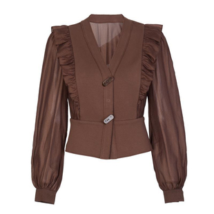 婉甸2025年秋季新品百搭松球色拼接上衣短款外套1243O02RS2YX