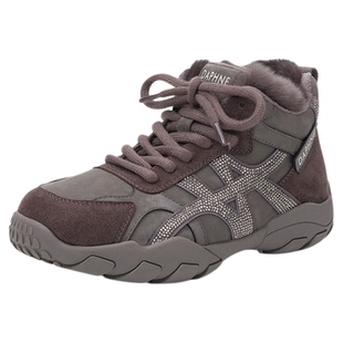 达芙妮高帮鞋女2025新款冬加绒加厚保暖棉鞋软底不累脚休闲运动鞋