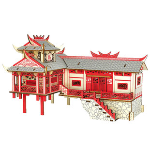湘西吊脚楼木质拼装模型3d立体仿真古建筑拼图手工益智diy玩具