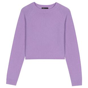 Maje秋冬女装法式时尚休闲通勤淡紫色圆领山羊绒长袖短款针织上衣