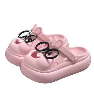 秋千夜可爱眼镜兔洞洞鞋女2026新款夏季外穿防滑厚底时尚包头拖鞋