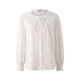 【100%棉】Eland衣恋衬衫女气质荷叶领长袖上衣2025冬季新款