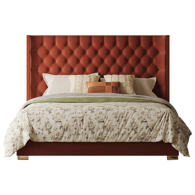 时余芬格床法式主卧绒布软包布艺床双人网红床美式拉扣丝绒大婚床