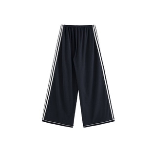 【JLAUNT~】藏青色运动裤休闲长裤女秋季三条杠辣妹百搭阔腿裤子