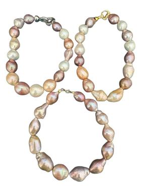 清仓天然淡水珍珠糖纸巴洛克大彩珠手链925纯银扣头18k金夹扣扣头