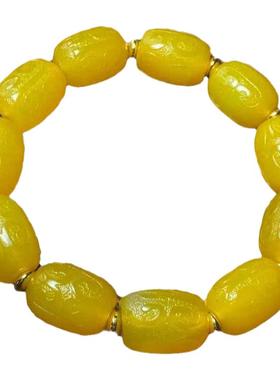 女款黄玉髓回文珠单圈手链