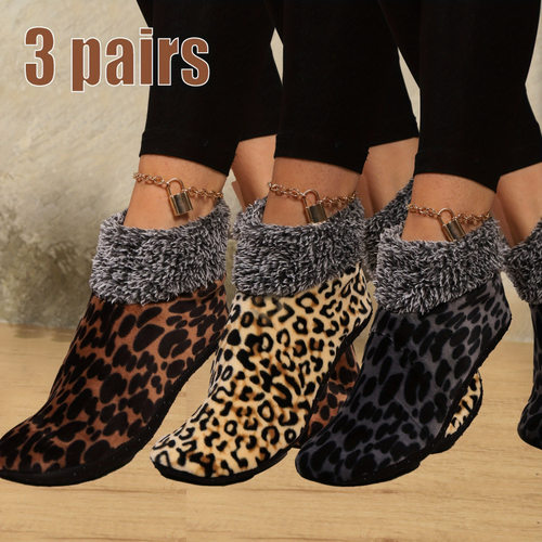 X 83016 Leopard Floor Socks 豹纹保暖地板袜跨境速卖通亚马