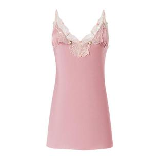 Lazy Daisy睡裙 Rosè法式玫瑰花园粉睡衣镂空蕾丝拼接吊带短裙