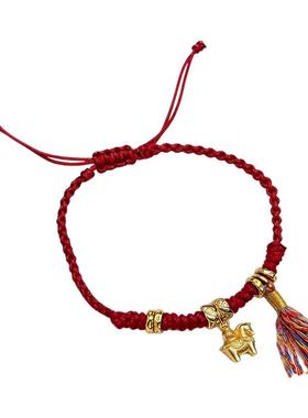 s925银2026马年本命年福马红绳编织手链马上有钱新年手绳过年礼物