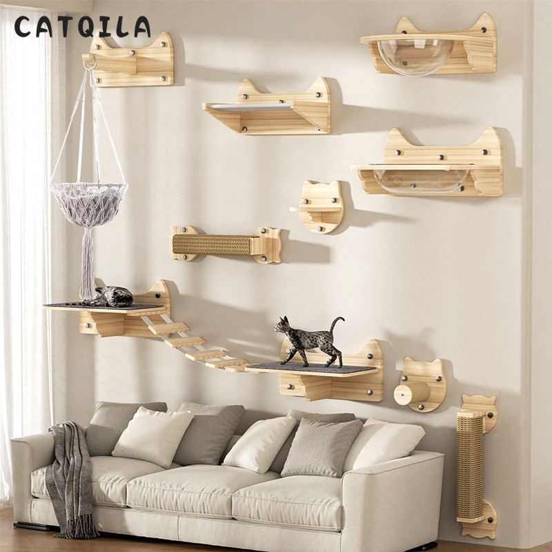 壁挂式猫爬架实木窗户玻璃吸盘免打孔墙壁太空舱猫窝