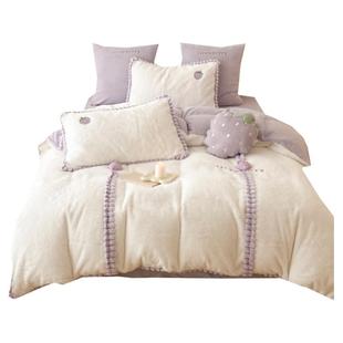 紫色草莓韩式少女心兔绒牛奶绒四件套冬款珊瑚绒保暖公主风双面绒