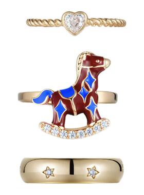 LAZYSURI懒苏芮 星运福马系列 三合一小马珐琅戒指女款开口马年