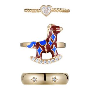 LAZYSURI懒苏芮星运福马三合一小马戒指女款开口珐琅叠戴新年红色