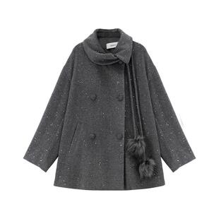 ablueberry灰色立领羊毛大衣女韩系高级感新年穿搭千金风毛呢外套
