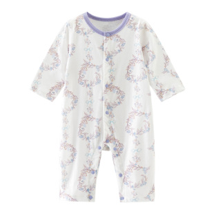 欢喜小熊婴幼儿夏季长袖连体衣新生儿抗菌纯棉衣服女宝宝哈衣爬服