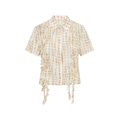 FUNNEL IN 木耳边薄纱设计感短袖衬衫法式洋气独特别致小资小上衣